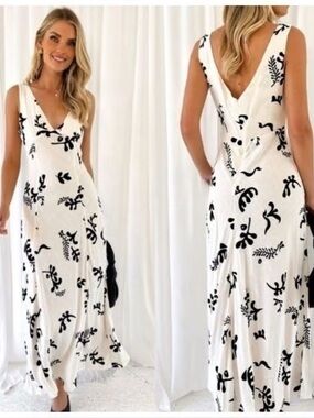 Paper Heart Anthropologie Black Leaf Maxi Dress